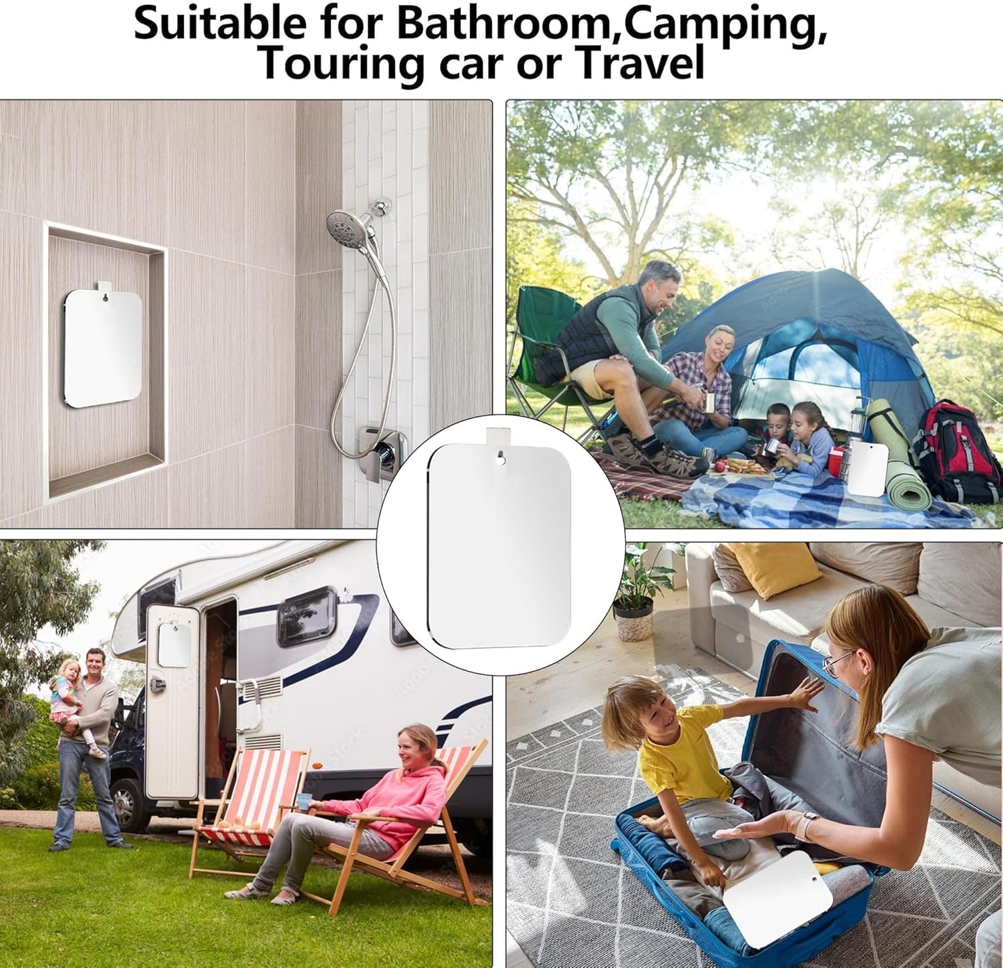 Shatterproof Fogless Shower Mirror for Shaving (8 x6 Inch Medium-Size) No-Fog Waterproof Wall Mounted Bathroom Accessory, Hanging Anti-Fog Shaving Mirror for Men, Perfect for Camping and Travel Use