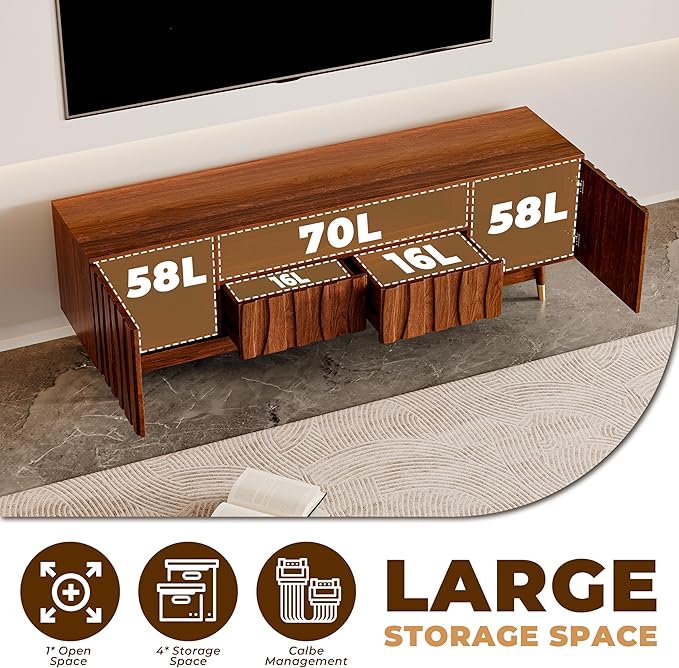 ATJafurn 66‘’ Brown Walnut Finish TV Stand - Image 6