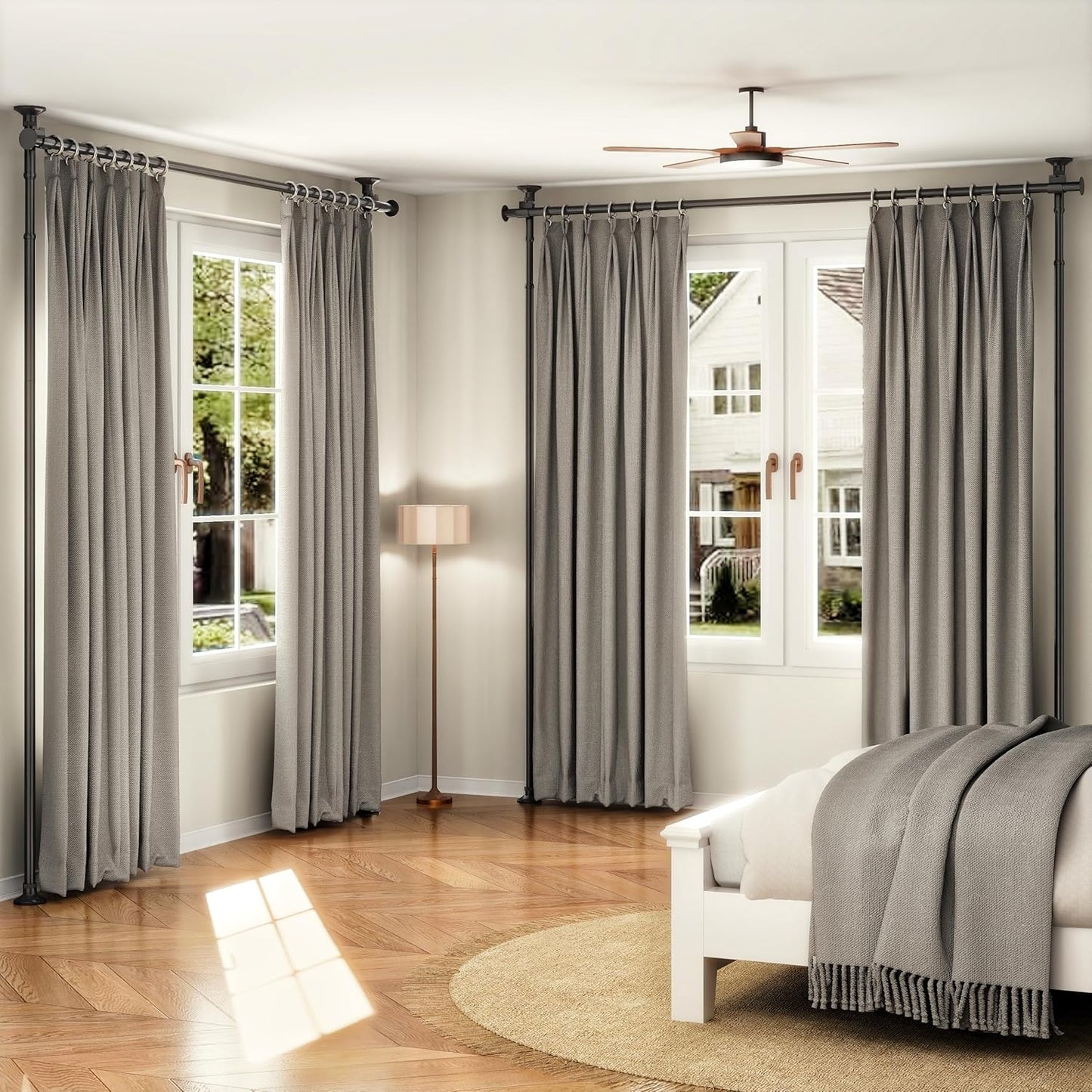 ALLZONE Tension Curtain Rods for Windows, Adjustable 31 to 83 Inch Wide, Freestanding Curtain Rods No Drilling, Apartment Renter Friendly, Heavy Duty, for Room Divider, Doorway, 63 to 130 Inches Tall