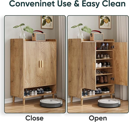 Smuxee Oak Shoe Cabinet with Line Groove Design, 6-Tier Shoe Storage Cabinet - Image 7