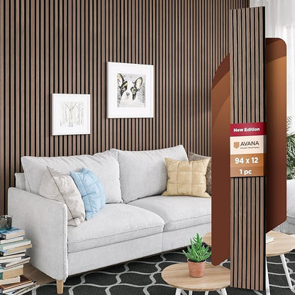 Avana Modern Acoustic Wood Wall Panels – 94.4 x 12.6 Inch Walnut Acoustic by AvanaHome