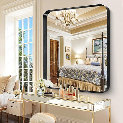 CIRCUMI Black Bathroom Mirror, Rounded Corner, Tempered Glass, Large Mirror - Image 4