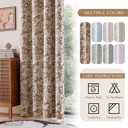 Beauoop Brown Floral Jacquard Blackout Curtains 84 Inches Long 2 Panels - Image 7