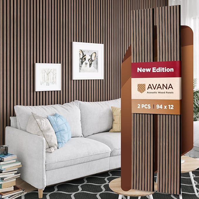 Avana Acoustic Wood Wall Panels – 94.4 X 12.6 Inch Walnut Acoustic Panels 2 PCs by AvanaHome