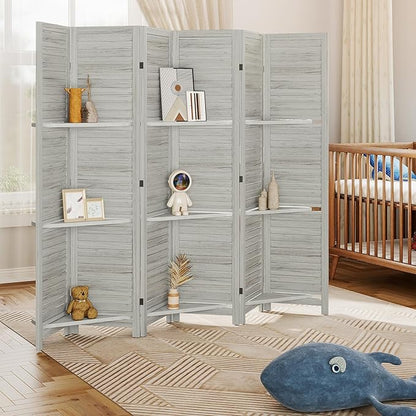 HOMCOM Room Divider, 6 Panel 67" Tall Wood Privacy Screen - Image 9