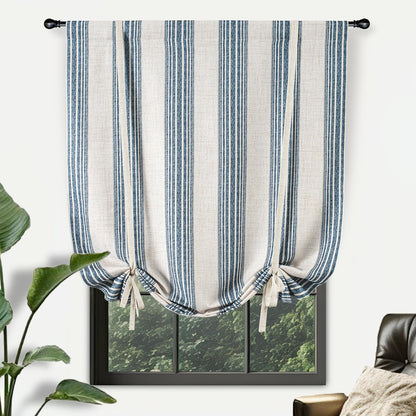 DriftAway Chris Double Layer Blackout Tie Up Curtains Thermal Insulated Fully Lined Vertical Striped Balloon Roman Shade Bathroom Window Adjustable Rod Pocket 39 Inch by 55 Inch Jean Navy