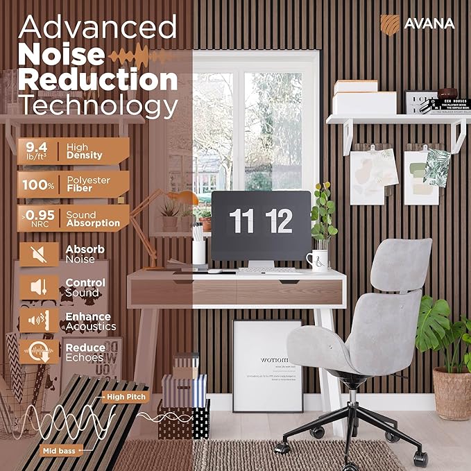 Avana Acoustic Wood Wall Panels – 47.2 X 12.6 Inch Walnut Acoustic Panels 1 PC - Image 5