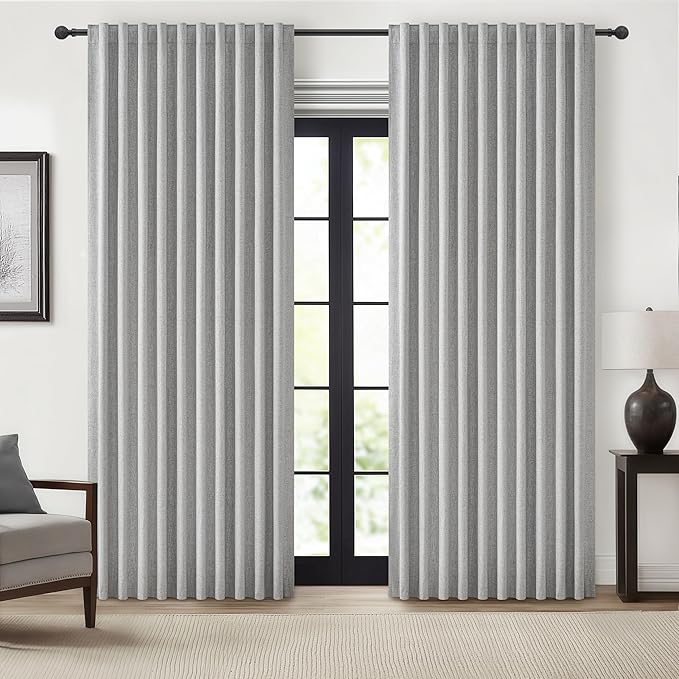 Gray Blackout Curtains 70 Inches Extra Wide Linen Curtains 84 Inch Length by QJMYDECO