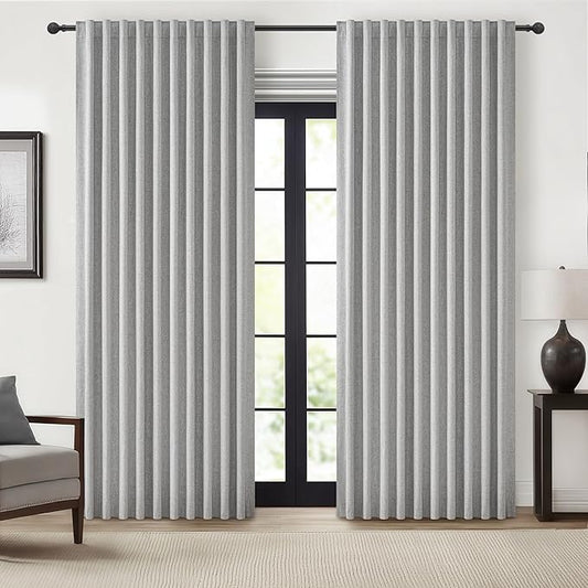 Gray Blackout Curtains 70 Inches Extra Wide Linen Curtains 84 Inch Length by QJMYDECO