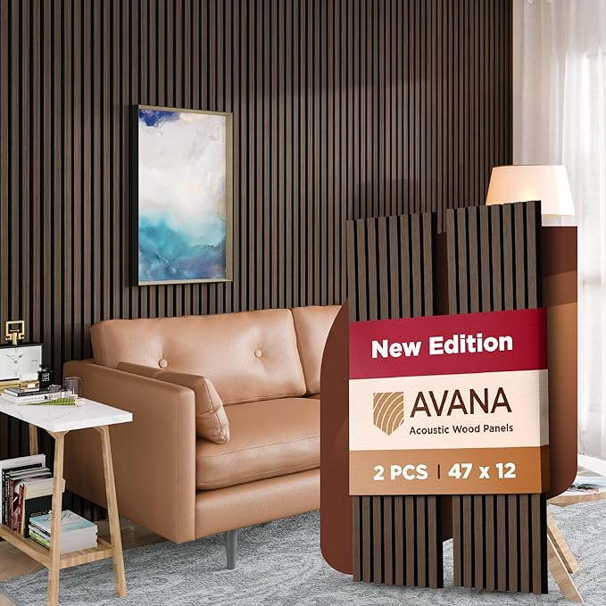 Avana Acoustic Wood Wall Panels – 47.2 x 12.6 Inch Dark Walnut Oak Acoustic by AvanaHome