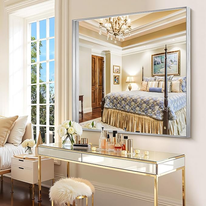 CIRCUMI Silver Bathroom Mirror, Brushed Finish, Tempered Glass, Mirror - Image 4