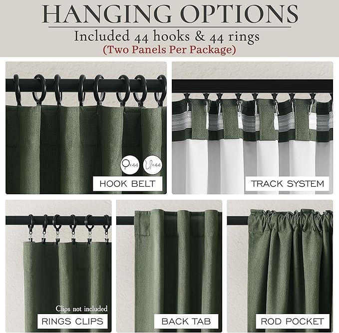 Dark Olive Green Curtains 70 Inch Length Extra Wide Pleated Black Out 84 Inch - Image 4