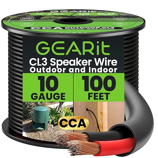 GEARit Outdoor Speaker Wire CL3 Rated, 10 Gauge Speaker Wire, Speaker Cable 100 by GEARit