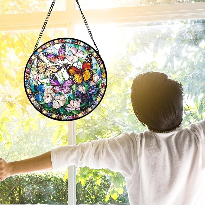 DASTOLL Stained Glass Window Hanging, Colorful Butterfly Suncatcher - Image 2