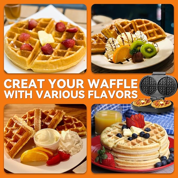 Baker’s Friend Double Belgian Waffle Maker Thick, 2 X 6” Round Waffle Maker - Image 4
