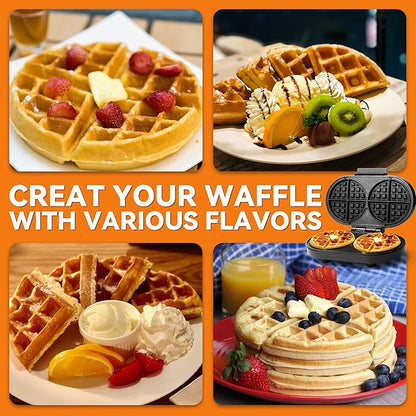 Baker’s Friend Double Belgian Waffle Maker Thick, 2 X 6” Round Waffle Maker - Image 4