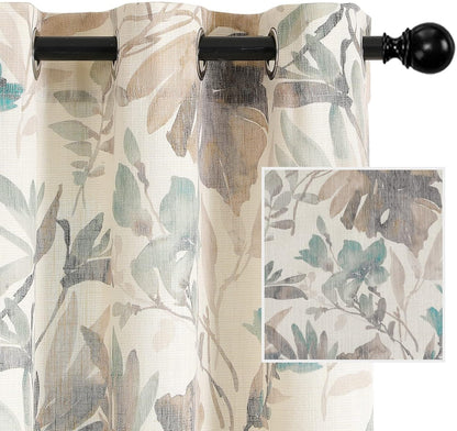 MYSKY HOME Floral Curtains 80 inches Long for Bedroom Patio Sliding Door Light Filtering Privacy Curtains for Wide Window Living Room, 2 PCs, Brown and Natural, 52" Wide