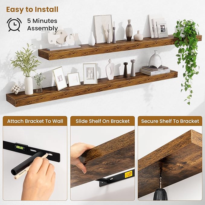 Fun Memories 55 Inch Floating Shelves Bedroom, Large Extra Floating Shelf Set - Image 5