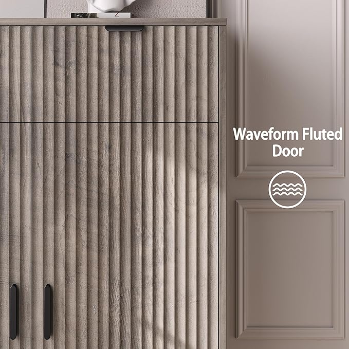 Fluted Shoe Cabinet, 4-Tier Mid Century Modern Narrow Shoe Storage Cabinet - Image 6