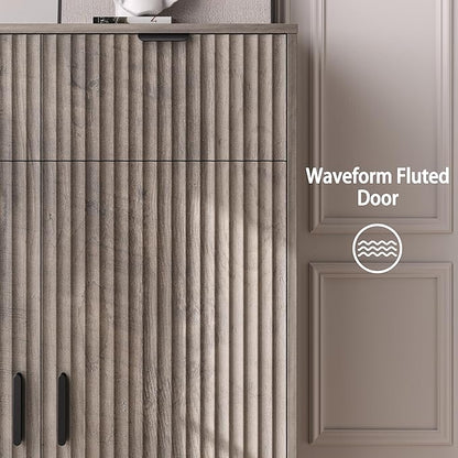 Fluted Shoe Cabinet, 4-Tier Mid Century Modern Narrow Shoe Storage Cabinet - Image 6