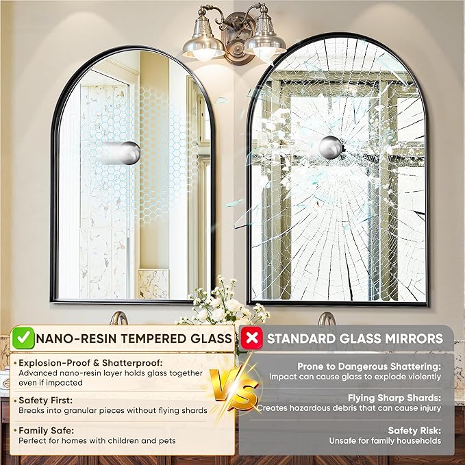 Arched Mirror 24"x36", Bathroom Mirror, Wall Mounted Vanity Mirror - Image 6