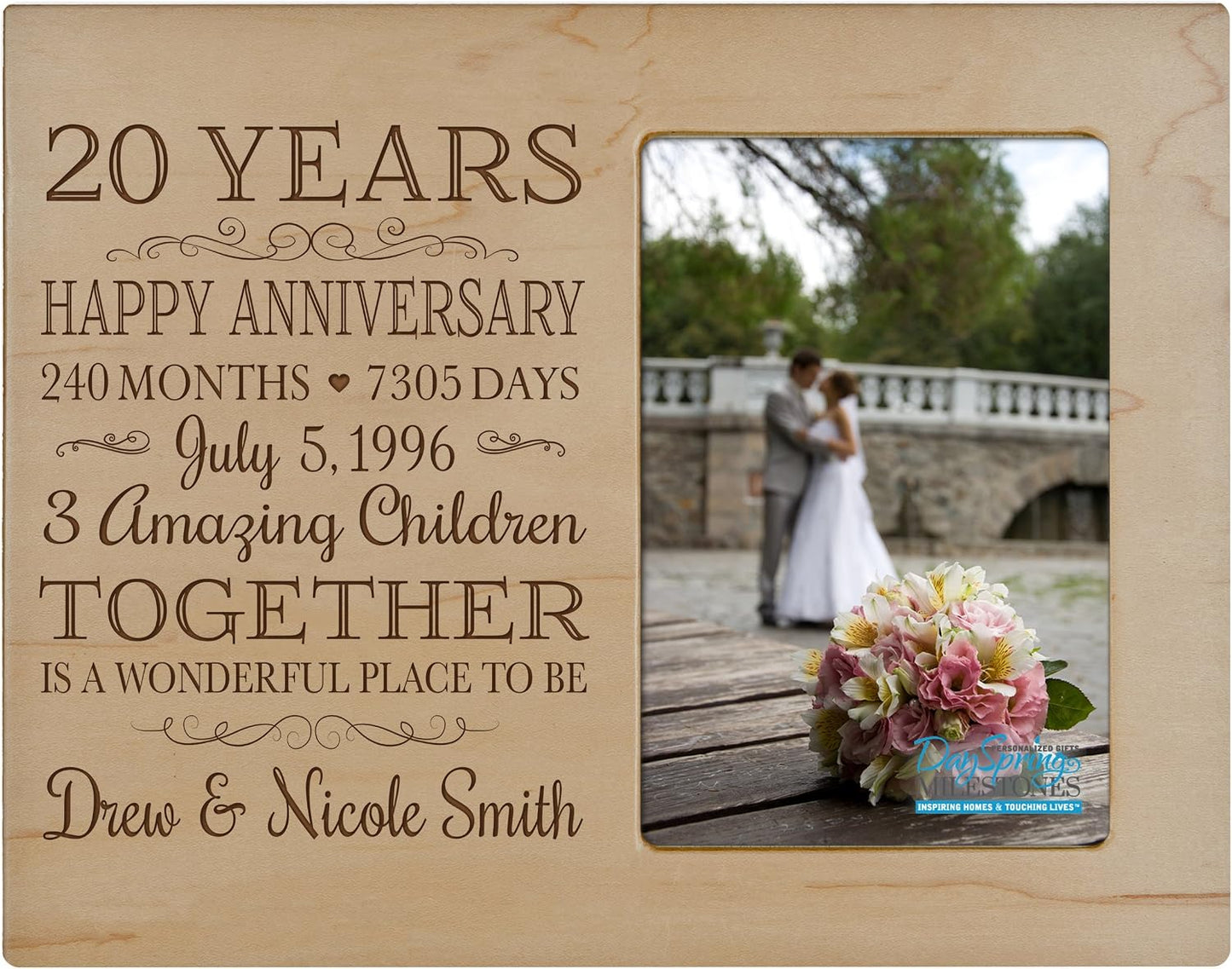 Personalized Twenty Year for her him Couple Custom Engraved Wedding Gift for Husband Wife Girlfriend Boyfriend Photo Frame Holds 4x6 Photo (Maple)