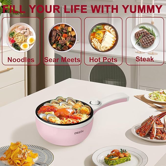 Dezin Hot Pot Electric Upgraded, Non-Stick Sauté Pan, Rapid Noodles Electric Pot - Image 6
