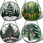 AMDERVEN Stained Glass Window Hanging 4 Pcs Set Forest Green Trees Winter Snow by amderven