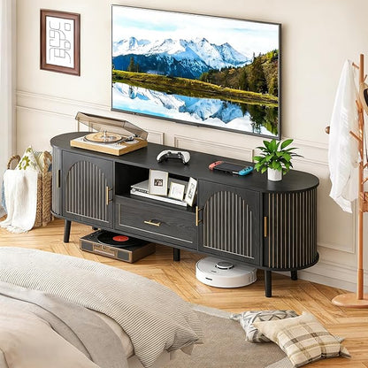 70" Fluted TV Stand for Tvs up to 80", Mid-Century Modern Entertainment Center - Image 4