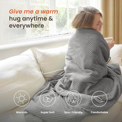 Heated Blanket Electric Throw Waffle, 50x60 Inches Sherpa Fleece Fast Heating - Image 3