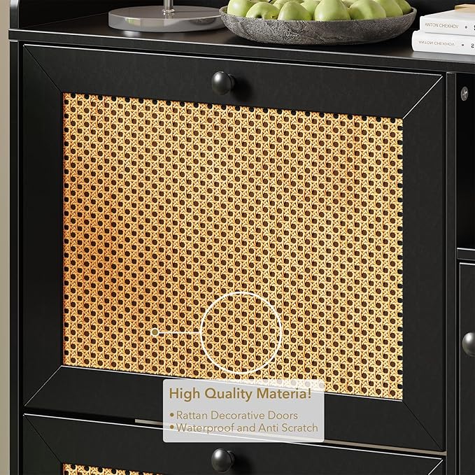 Rattan Wooden Shoe Cabinet, Freestanding 3-Flip Drawer Shoe Storage Organizer - Image 7
