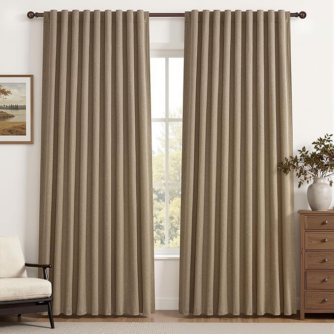 Rust Brown Blackout Curtains 60 Inches Extra Wide Linen 96 Inch Length by QJMYDECO