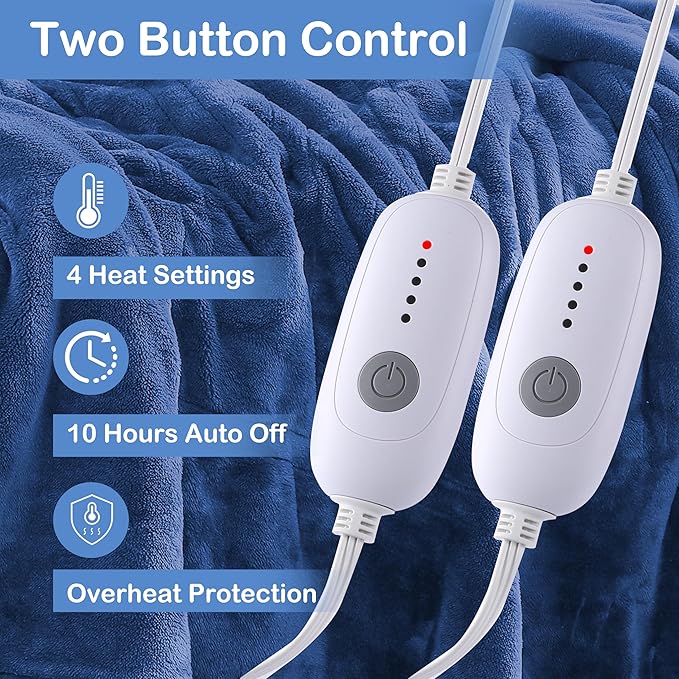 Electric Heated Blanket Queen Size 84"×90" Dual Control, 5 Heating Settings & - Image 4