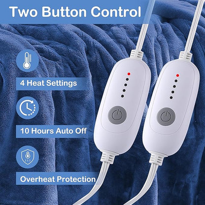 Electric Heated Blanket Queen Size 84"×90" Dual Control, 5 Heating Settings & - Image 4