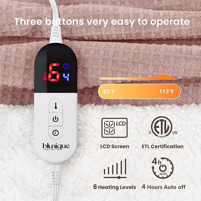 Heated Blanket Electric Throw Waffle, 50x60 Inches Sherpa Fleece Fast Heating - Image 5