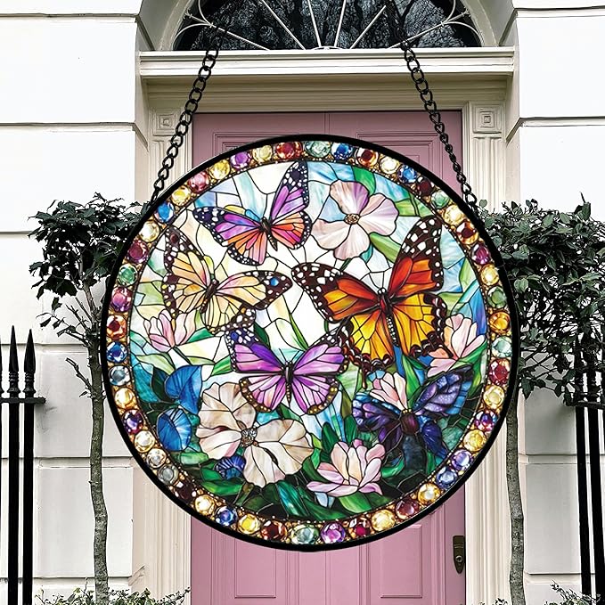 DASTOLL Stained Glass Window Hanging, Colorful Butterfly Suncatcher - Image 2