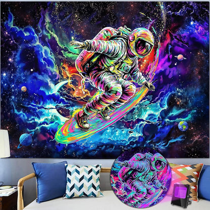 kampdream Astronaut Space Surfer Tapestry, Cosmic Galaxy Planet Art Wall Hanging, Cool Decor Poster for Men's Bedroom/Dorm, 48x36 Inch