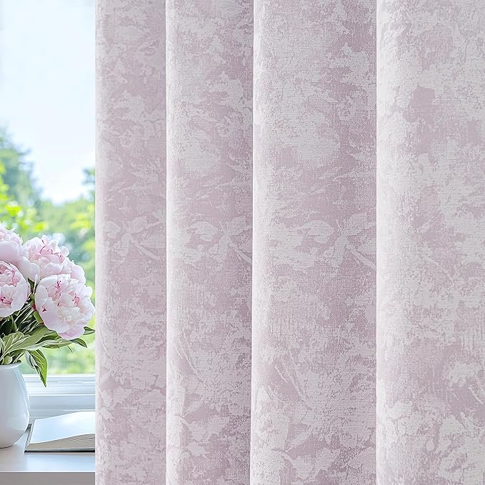 Beauoop Purple Floral Jacquard Blackout Curtains 84 Inches Long 2 Panels by Beauoop