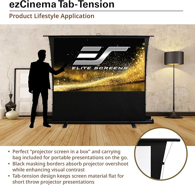 Elite Screens ezCinema Tab-Tension, 90-Inch Portable Floor Rising Projector - Image 3
