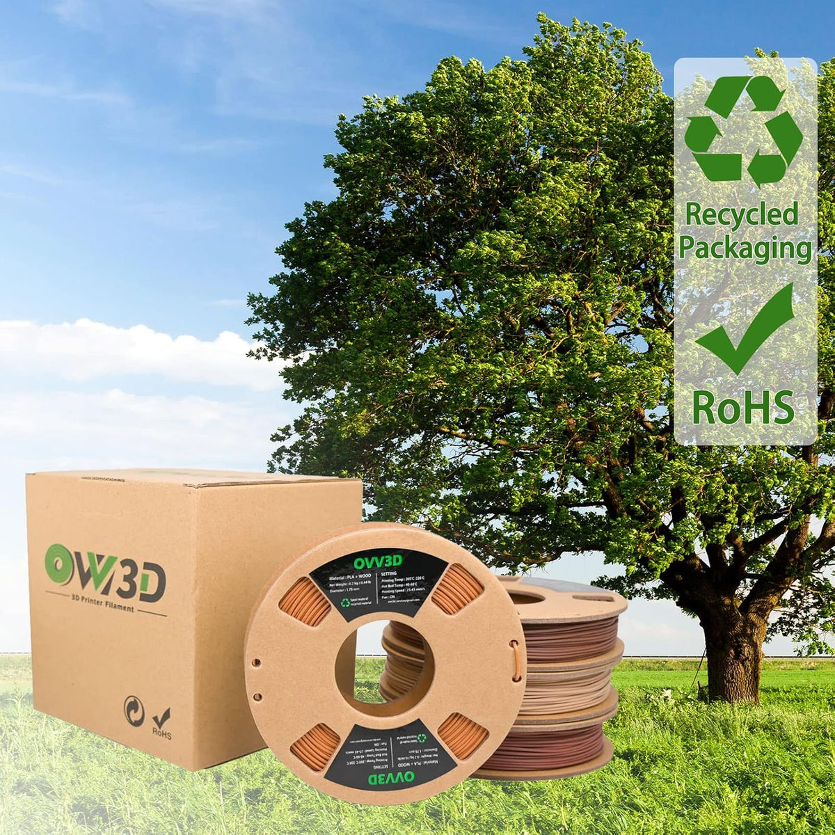 OVV3D Wood PLA 3D Printer Filament Bundle,Over 30% Real Wood Fiber,PLA 1.75