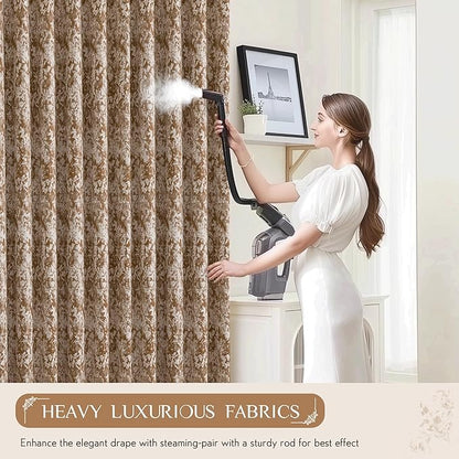Beauoop Brown Floral Jacquard Blackout Curtains 84 Inches Long 2 Panels - Image 5