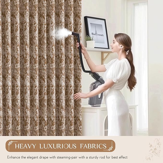 Beauoop Brown Floral Jacquard Blackout Curtains 96 Inches Long 2 Panels - Image 5