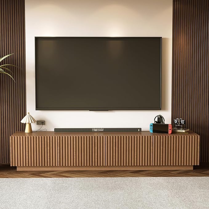 86.61" Mid-Century Modern TV Stand, Walnut Entertainment Center - Image 4