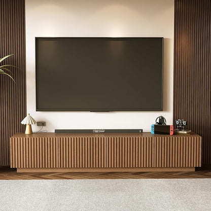 86.61" Mid-Century Modern TV Stand, Walnut Entertainment Center - Image 4