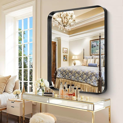 CIRCUMI Black Bathroom Mirror, Rounded Corner, Tempered Glass, Large Mirror - Image 4