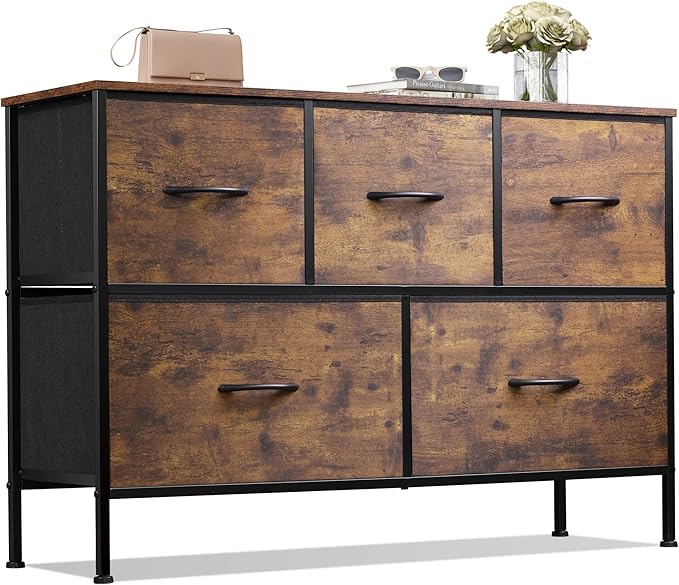 WLIVE Dresser for Bedroom with 5 Drawers, Long Fabric Dresser, Storage Drawer by WLIVE