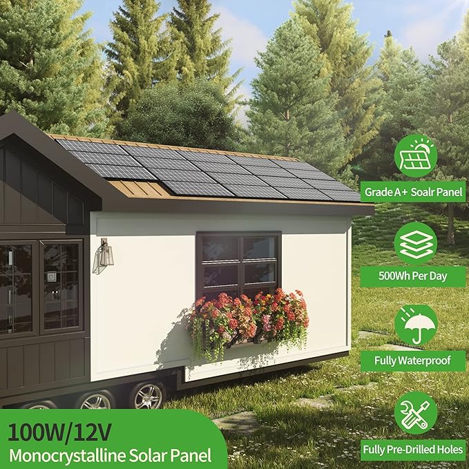 JJN 200 Watt Solar Panels, 10BB Monocrystalline 12V 2PCS 100W Solar Panel - Image 3