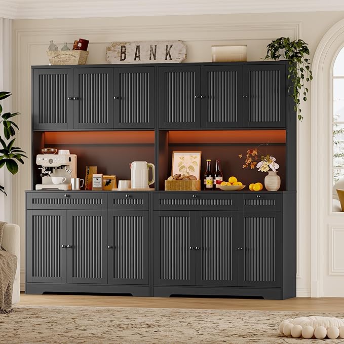 Pantry Cabinet with Charging Station and Light, Tall Kitchen Pantry Storage - Image 6