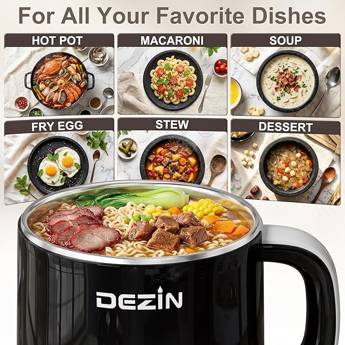 Dezin Hot Pot Electric with Steamer, Rapid Noodles Cooker, Stainless Steel - Image 6