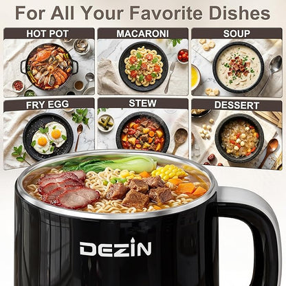 Dezin Hot Pot Electric with Steamer, Rapid Noodles Cooker, Stainless Steel - Image 6